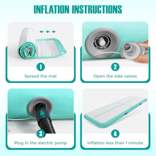 Inflatable Gymnastics Mat 10ft/13ft/16ft/20ft/ Air Tumbling Track Mats 4/8 inches Thick for Home Use/Training/Cheerleading/Yoga/Water with Pump 16.6ft x 3.3ft x 4inch Mint Green by BCGA - Used condition - Image 5