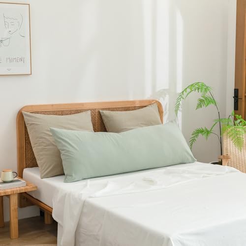 BESTOUCH Washed Cotton Pillowcases Linen Feel Almond Milk Grey Euro by BESTOUCH - Used condition - Image 4