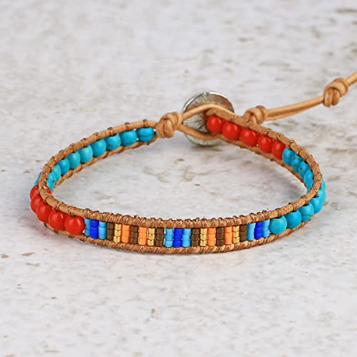 Image of KELITCH Turquoise Beaded Wrap Bracelets Bangle Handmade Charm Chain Strand Bracelet For Women