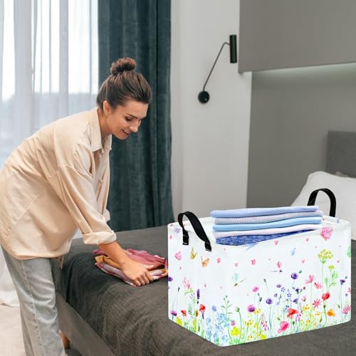 Image of Spring Flower Gift Storage Basket Rectangle Storage Organizer for Nursery Hamper Home Bedroom Laundry Hamper Shelf Baskets.