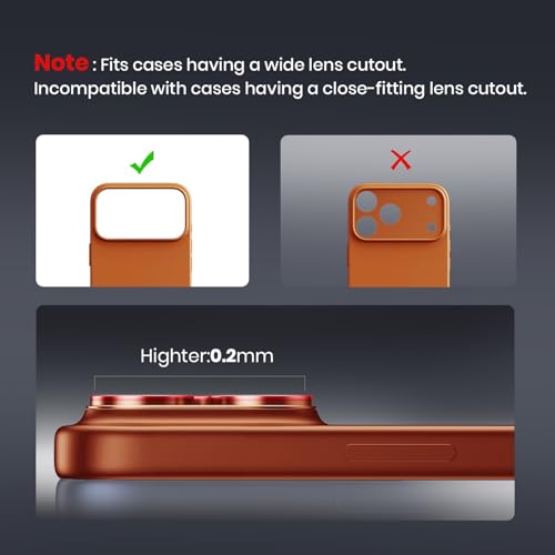 Image of Hoerrye For iPhone 17 Pro Camera Protection - [12 ft Shatterproof Military Quality] [Strong Adsorption] Metal 9H+ Tempered Glass Camera Screen Full Protection Cover Case Compatible, Orange