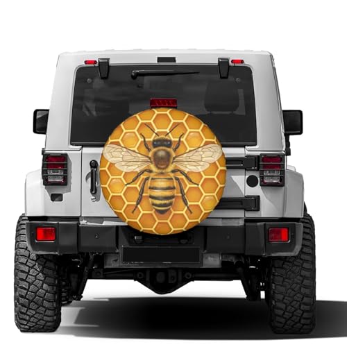 Image of Delerain Yellow Bee Spare Tire Cover Wheel Protectors Sun Protector Waterproof for Jeep Trailer RV SUV Truck and Many Vehicle(16 Inch for Diameter 29 inch-31 inch)