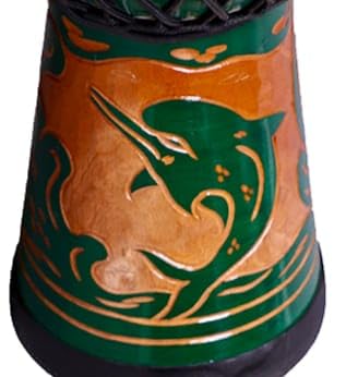 Image of StarJam Single Wood Shell Mahogany Wood Djembe Drum - 10 Inches Diameter X 20 Inches Height Musical Instrument Deep Carved - Dolphin Carved Djembe