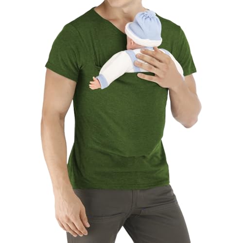 Camiseta de algodón para hombre, cuello en V, manga corta, portabebés para hombre, camiseta de bebé, camiseta de canguro, camiseta de canguro transpirable, camiseta de canguro para papá y bebé
