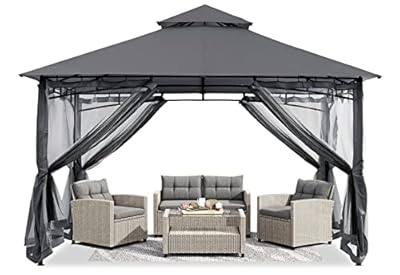 ABCCANOPY Gazebos for Patios 10x10 - Outdoor Steel Frame Gazebo with Mosquito Netting for Lawn Backyard Garden Deck (Dark Gray)