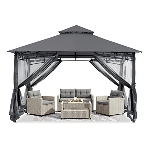 ABCCANOPY Gazebos for Patios 8×8 – Outdoor Steel Frame Gazebo with Mosquito Netting for Lawn Backyard Garden Deck (Dark Gray)