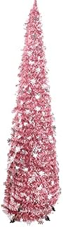 MACTING Christmas Tree, 5ft Collapsible Pop up Christmas Tinsel Tree with Stand Tinsel Coastal for Holiday Xmas Decorations,Home Display,Office Decor (Rose Gold)