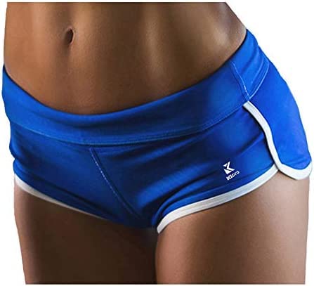 Kipro Women Booty Shorts Active Fitness Sports Gym Workout Yoga Running Shorts - Light Blue/White - Large