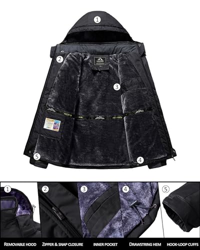 KEFITEVD Arbeitsjacke Herren Winter Warm Jacke Wasserdicht Softshelljacke Angeljacke Viele Taschen Fleece Allwetterjacke Outdoor Thermo Wanderjacke Schwarz 2XL