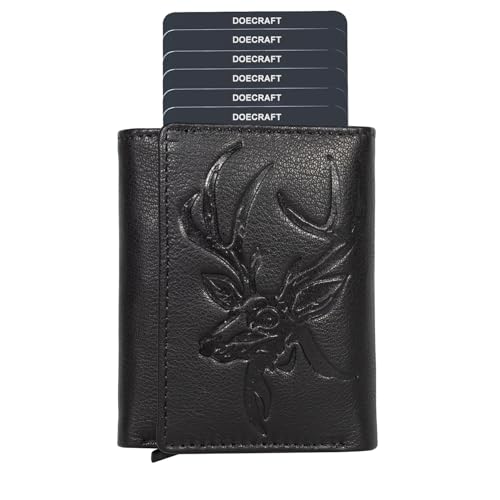 Image of Men's Genuine Leather RFID Wallet | Premium Slim Red Wallet for Men with Deer 3D Print | 8 Card Slots Secure and Durable Design | Casual Stylish | Formal & Gifting Use, Black and Silver