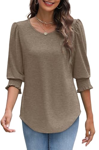 Image of XIEERDUO Blouses for Women Dressy Casual 3 /4 Length Sleeve Womens Tops with Smocked Cuffs