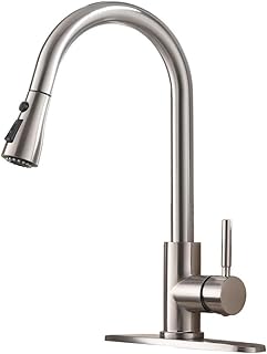 Stainless Steel Kitchen Faucet with Pull Down Sprayer,Single Handle High Brushed Nickel Kitchen Sink Faucet,Commercial Modern Single Handle Kitchen Faucet,Deck Plate Single Pull Out Hole Kitchen Tap