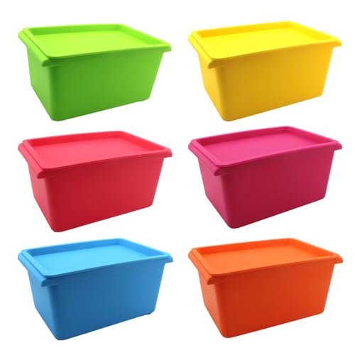CathJune 6 Pack Plastic Storage Bins with Lids, Small Stackable