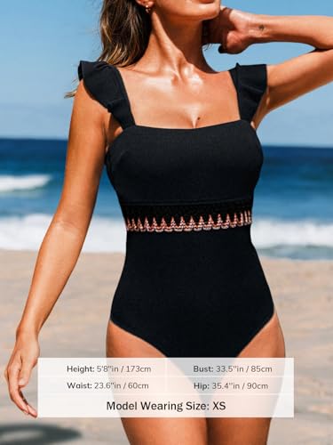 CUPSHE Women's One Piece Swimsuit Square Neck Ruffled Bathing Suit Stitching Cutout Adjustable Straps Self Tie Textured3