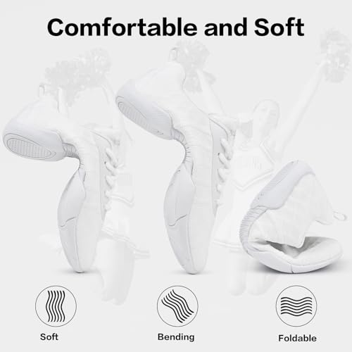 Image of Cheer Shoes for Youth Girls White Cheerleading Athletic Dance Shoes Tennis Sneakers for Competition Sport Training