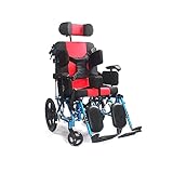 Folding Manual Wheelchair for Children, Adjustable High-Back Reclining Transport Wheelchair with Hand Brakes, Aluminum Frame