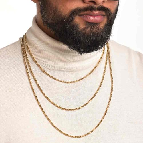 Image of PALMONAS 18k Gold Plated Wheat Neck Chain for Men - Chain Gift For Men & Boys, Men's Stylish Trendy Accessories | Waterproof & Anti Tarnish Chains for Man