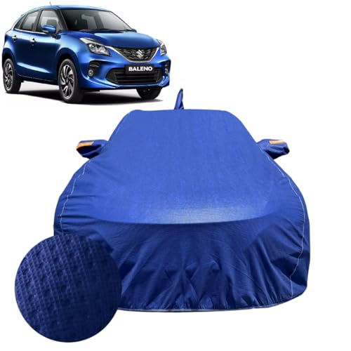 Image of Car Cover For Maruti Suzuki Baleno (2015-2021) | 100% Waterproof Cover with Antenna & REFLECTIVE Mirror Pockets | Dustproof, Scratchproof, Heatproof Baleno Car Cover |Soft Cotton Lining| BLUE