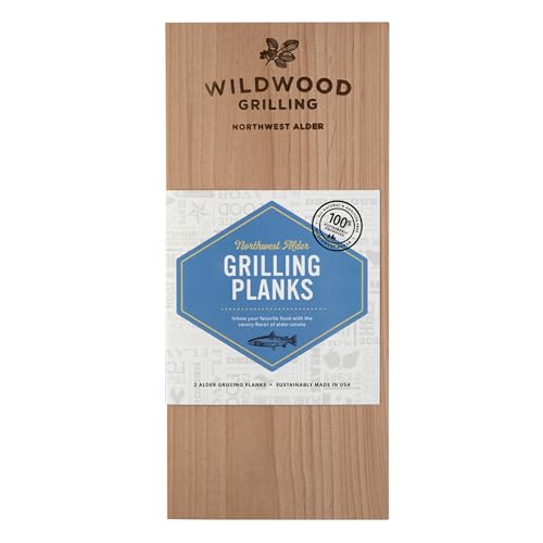 Wildwood Grilling 2-Pack PREMIUM Grade 5" x 11" Alder Grilling Planks - Adds Delicate, Earthy Flavor to Food - USA-Made & Sourced - 100% Natural Product for Fish, Seafood, Veggies & Fruit