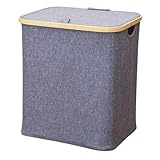 WEKAMOS Faltbarer Wäschekorb aus Umweltfreundlichem Holz und Stoff mit Deckel Vielseitiger Indoor...