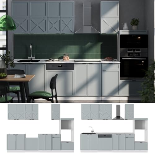 Vicco Cucina Componibile Blu-Grigio Chiaro/Bianco 300 Cm Con Armadio Alto, Senza Piano Di Lavoro - 5