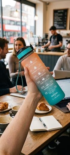 Image of 1 Litre Motivational Water Bottle with Time Marker, BPA Free Leakproof Sipper Bottle, Gym Water Bottle, Sports Water Bottle for Men & Women, Water Bottle for Office, School & Travel (Blue Orange)