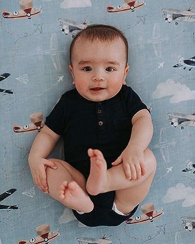 Image of Baby Changing Pad Cover 2-Pack for Boys, Girls (Watercolor Airplanes and Clouds) - Premium Fitted Sheets Baby Diaper Changing Table Cover - Buttery Soft Cotton Blend