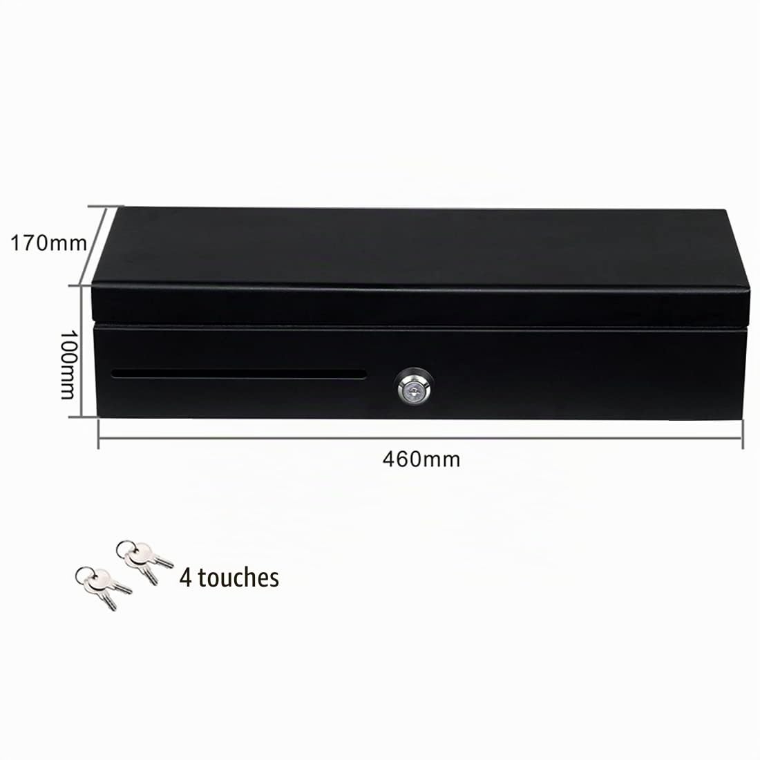 HONEY BEAR Tiroir-Caisse Flip Top Enregistreuse 16 Pouces, 8 Compartiments Monnaie et 6 billets, Compatible avec Imprimante à Reçus POS 12V et Caisse Enregistreuse avec Interface RJ11/RJ12, Noir