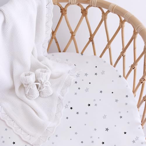 Image of Little Grape Land Bassinet Sheets for Baby Boys Girls 3 Pack, 33 inch x 18 inch Extra Soft Breathable Fitted Bassinet Sheets, Bedside Sheets Fit for Oval Rectangle and Hourglass Bassinet Mattress (Truck)