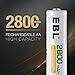 EBL Rechargeable AA Batteries 4 Pack, Precharged Double A Battery 2800mAh and AA AAA Battery Charger with Foldable Wall Plug