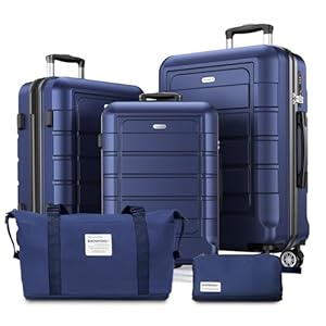 SHOWKOO Luggage Sets Expandable PC+ABS Durable Suitcase Double Wheels TSA Lock 5pcs Blue