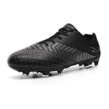GWMDKI Men's Football Boots Unisex Breathable Spike Professional Athletics Football Trainers Sneakers Outdoor Football Shoes for Teenager Black 9.5UK