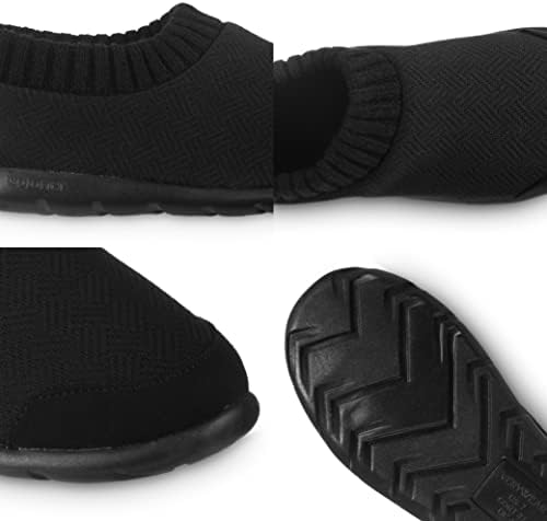 isotoner womens Slip-on Shoes With a Lightweight Hatch Knit Stretch Sock Upper Slipper, Black, 8 US | Image 4