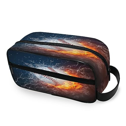 Tragbare Kulturtasche Sport Ball Baseball Reise Waschtasche Multifunktions Kosmetiktasche Make-up-Tasche Aufbewahrungstasche für Frauen Männer Jungen Mädchen, multi