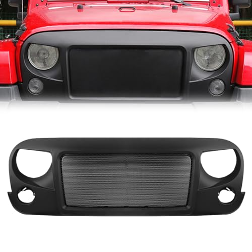 Front Grille Fit for Wrangler JK/JKU 2007 to 2017 Front Hood Grills Trim Insert with Bug Screen Grill Inserts Matte Black(Avenger)