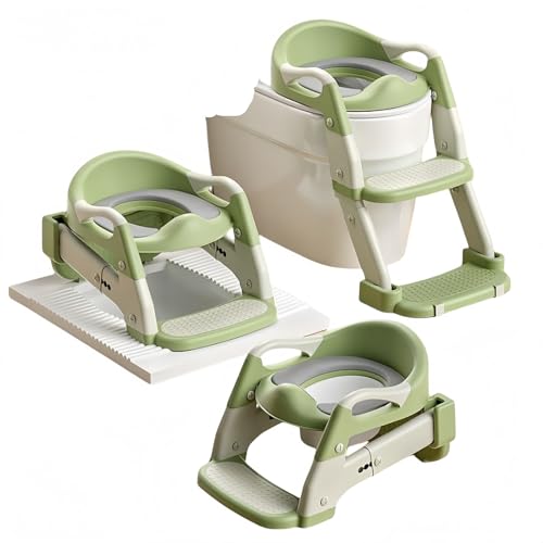 haoyunshengyi 補助便座子供 トイレトレーナー 折りたたみ クッション 練習 折りたたみ おまる フトクッション付 高さ調節可能 グレーPUマット付き 5層の高さと幅の滑り止めマット 耐荷重75kg 赤ちゃん男の子女の子用 (グリーン,3in1