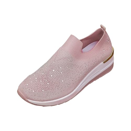 Zapatillas de mujer con tacón de cuña, antideslizantes zapatos ortopédicos de punto, zapatos informales, transpirables, ligeros, antideslizantes, suaves, cómodos, con plataforma, Rosa., 39