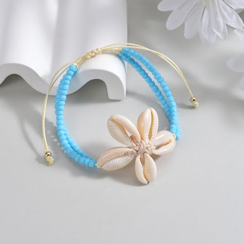 Image of Atiptu Natural Shell Anklets for Women Boho Beaded Ankle Bracelets Cowrie Shells Flower Waterproof Beach Vacation Foot Jewelry