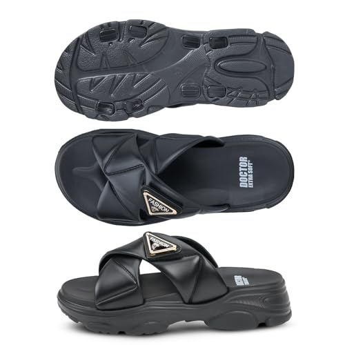 Image of DOCTOR EXTRA SOFT Women's Fashionable Buckle Sliders /Slippers with Cushion FootBed for Adult | Comfortable & Light Weight| Stylish & Anti-Skid| Waterproof & Everyday Flip Flops for Ladies Girls D-521