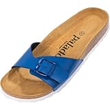 Palado Sandalias para mujer Malta - Sandalias elegantes con correa ajustable - Zapatillas para mujer con pie de corcho - Sandalias con suela de piel, azul metálico, 41 EU