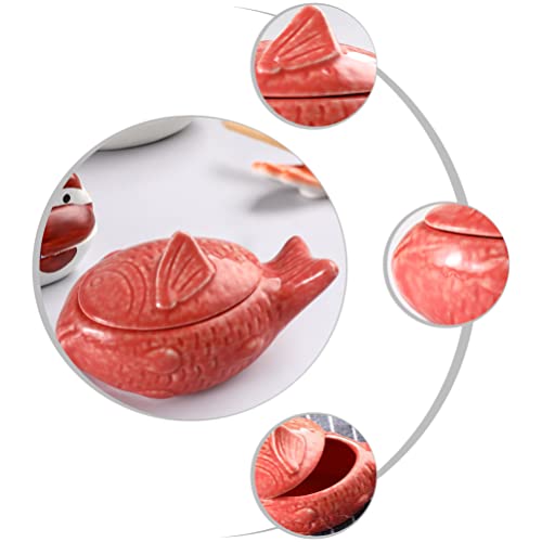 Hanabass Porcelain Sugar Bowl With Lid Pottery Honey Jar Fish- Shaped Seasoning Bowl Porcelain Sugar Bowl Salt Server For Home And Kitchen #TOP2