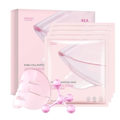 Redcool Pink Collagen Jelly Gel Sleeping Mask, Overnight Face Mask for Glass Glow Skin Hydrating Firming Elasticity, Deep Moisture Barrier Care, Cooling Refreshing Korean Skincare, 28g x 4pcs