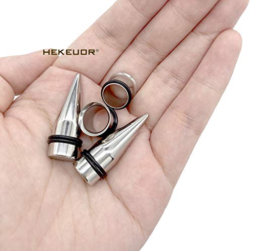 HEKEUOR 4 Piece 316l Steel Tapers and Tunnels Ear Stretching Kit Gauges Gauging Plugs Choose 1g 7/16 1/2 9/16 00g-14g2
