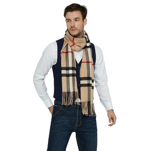 FabNext - Men Casual Luxurious Premium Checkered Woolen Muffler, Scarf, Stole For Winter Beige colour-picture-13