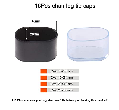 Ovale Stuhlbeinkappen, Bodenschoner für Stuhlbeine, ovale Tischbeinspitze, verhindert Kratzer und Lärm, für Zuhause, Terrasse, Garten, Büro (16 x 34 mm, transparent)
