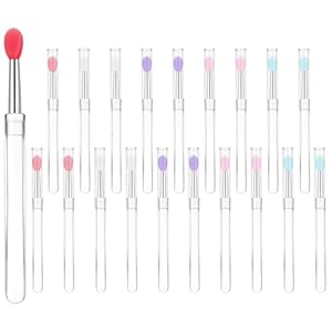HJZHII 20 Pcs Silicone Lip Brushes, Reusable Balm Brushes with Cap Colorful Silicone Eyeshadow Applicators Concealer Brush Beauty Skin Care Tool Kits for Lipstick Gloss Cream