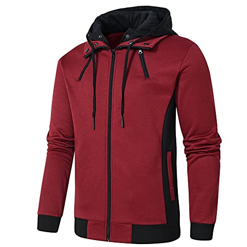 Image of YuKaiChen Men's Hooded Jacket Slim Fit Double Zipper Turtleneck Fleece Hoodie Outerwear
