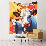 WBQLSL Pintura de acuarela de dos vacas reutilizable decorativo para colgar en la pared, mantel de pícnic multiusos para colgar en la pared, tapiz decorativo lavable (60 x 51 pulgadas)