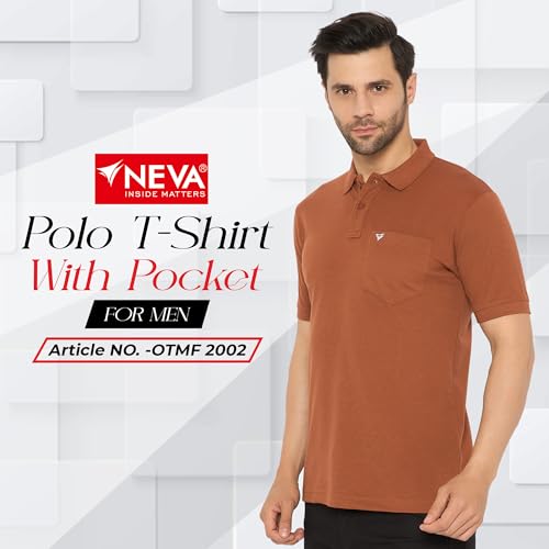 Image of NEVA Men's Regular Fit Half Sleeve Polo Neck T-Shirt with Chest Pocket