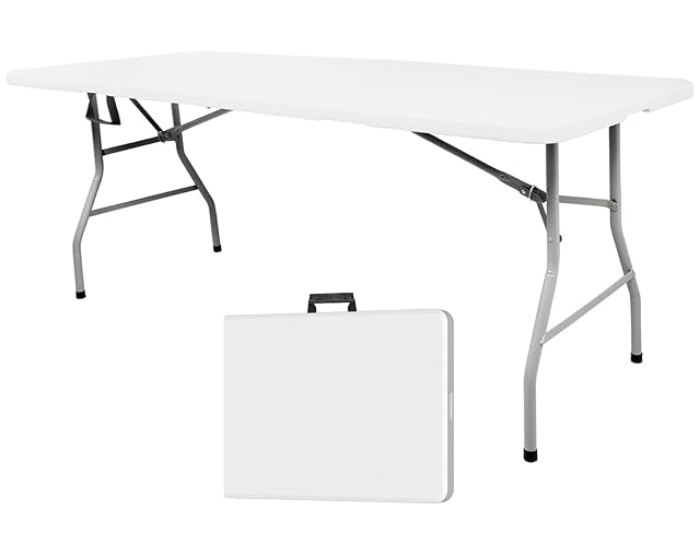 Mean Yeah 6ft Folding Table Portable Heavy Duty Plastic Utility Foldable Table Indoor Outdoor for Camping Party with